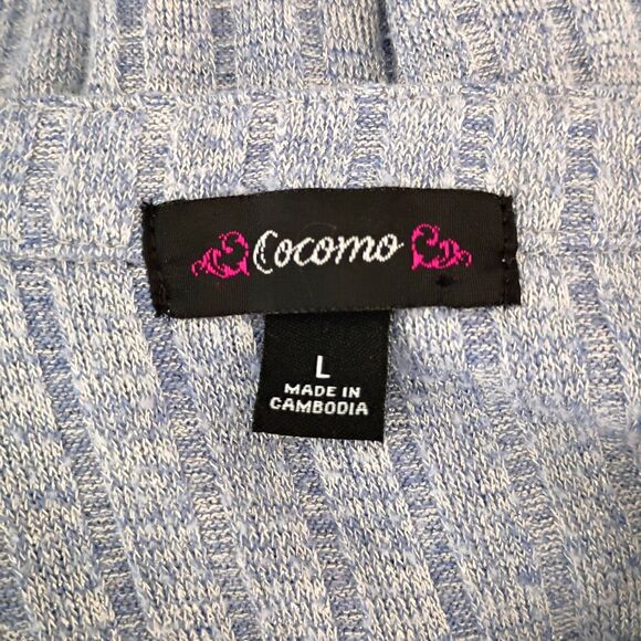 Cocomo Blue and Silver V Neck Swing Sweater Ribbed Button Up Roll Tab Sleeve L - Picture 5 of 9